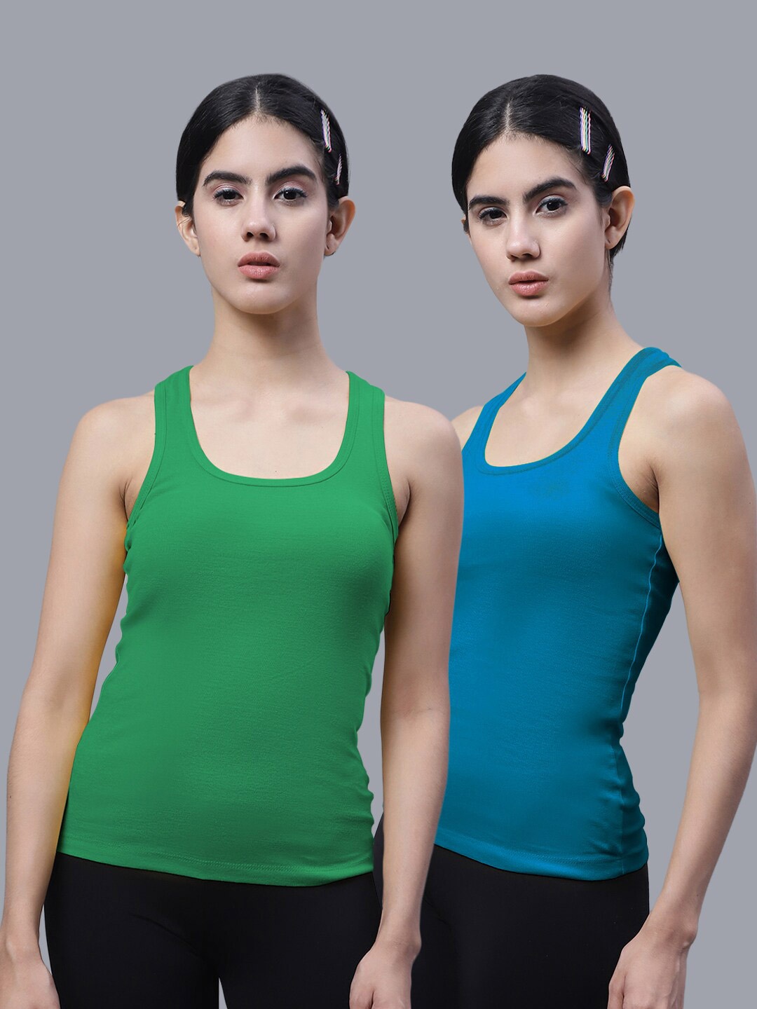 

FBAR Pack of 2 Scoop Neck Bio Wash Skin Friendly Cotton Sports Tank Top, Green