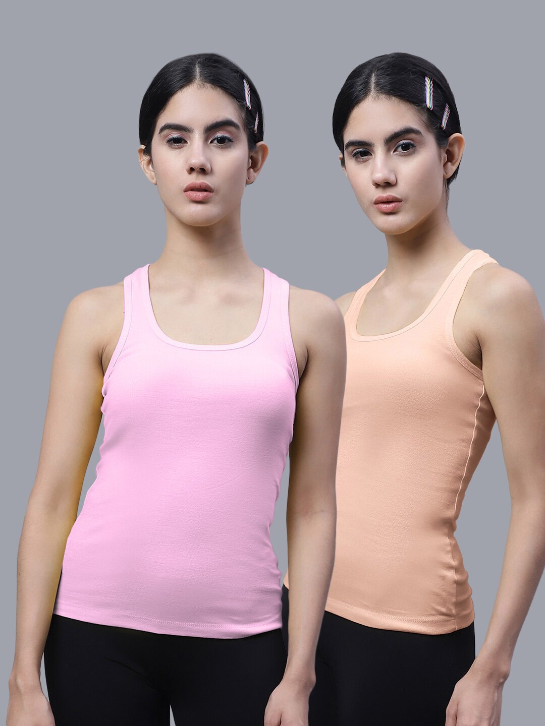 

FBAR Pack Of 2 Scoop Neck Bio Wash Cotton Tank Top, Pink