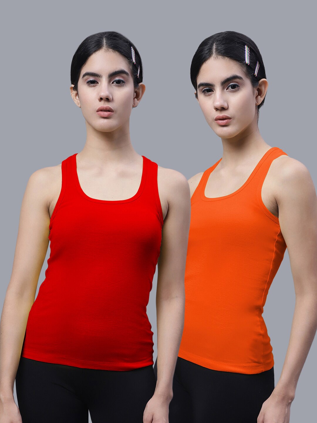 

FBAR Pack Of 2 Scoop Neck Bio Wash Cotton Tank Top, Red