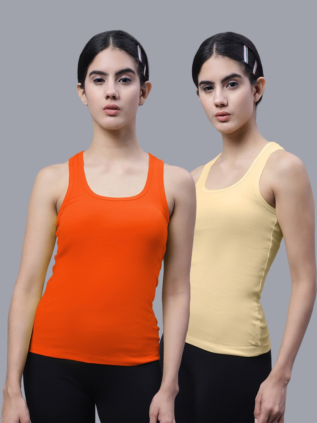 

FBAR Pack Of 2 Scoop Neck Bio Wash Cotton Tank Top, Orange