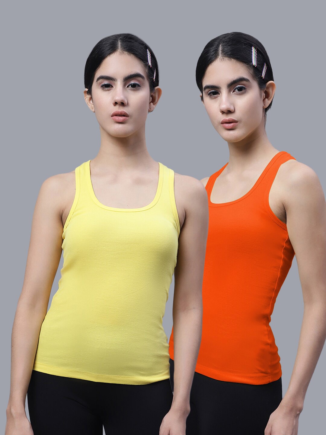 

FBAR Pack of 2 Scoop Neck Bio Wash Skin Friendly Cotton Sports Tank Top, Yellow