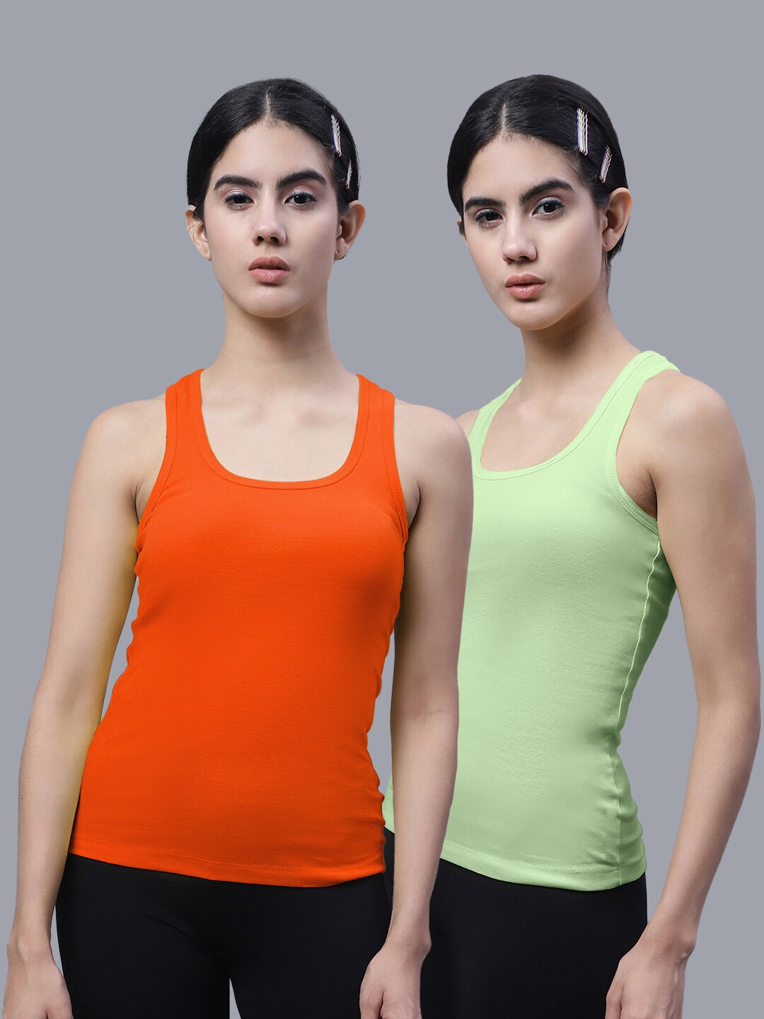 

FBAR Pack Of 2 Scoop Neck Bio Wash Cotton Tank Top, Orange