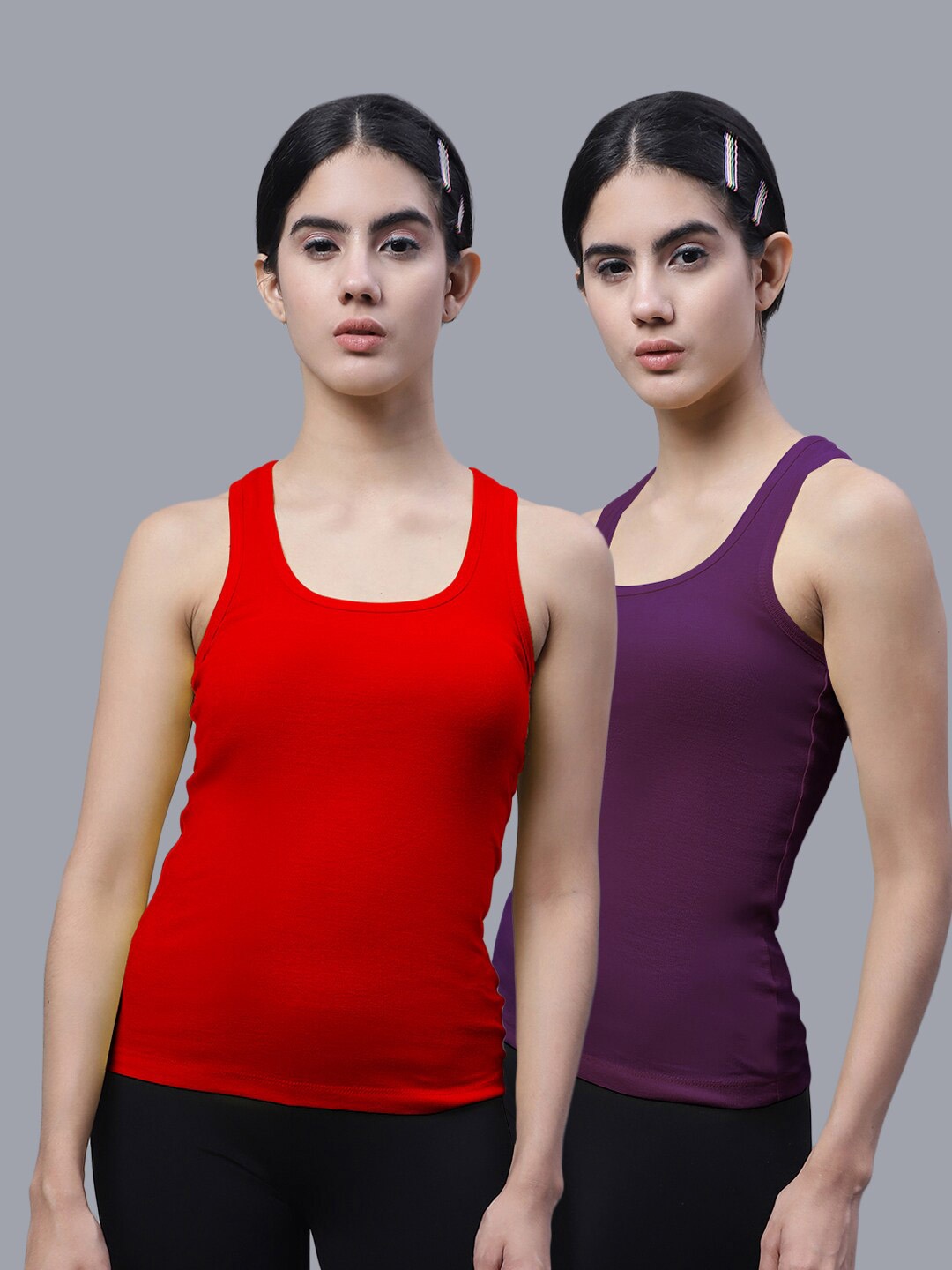 

FBAR Pack Of 2 Scoop Neck Bio-Wash Pure Cotton Tank Top, Red