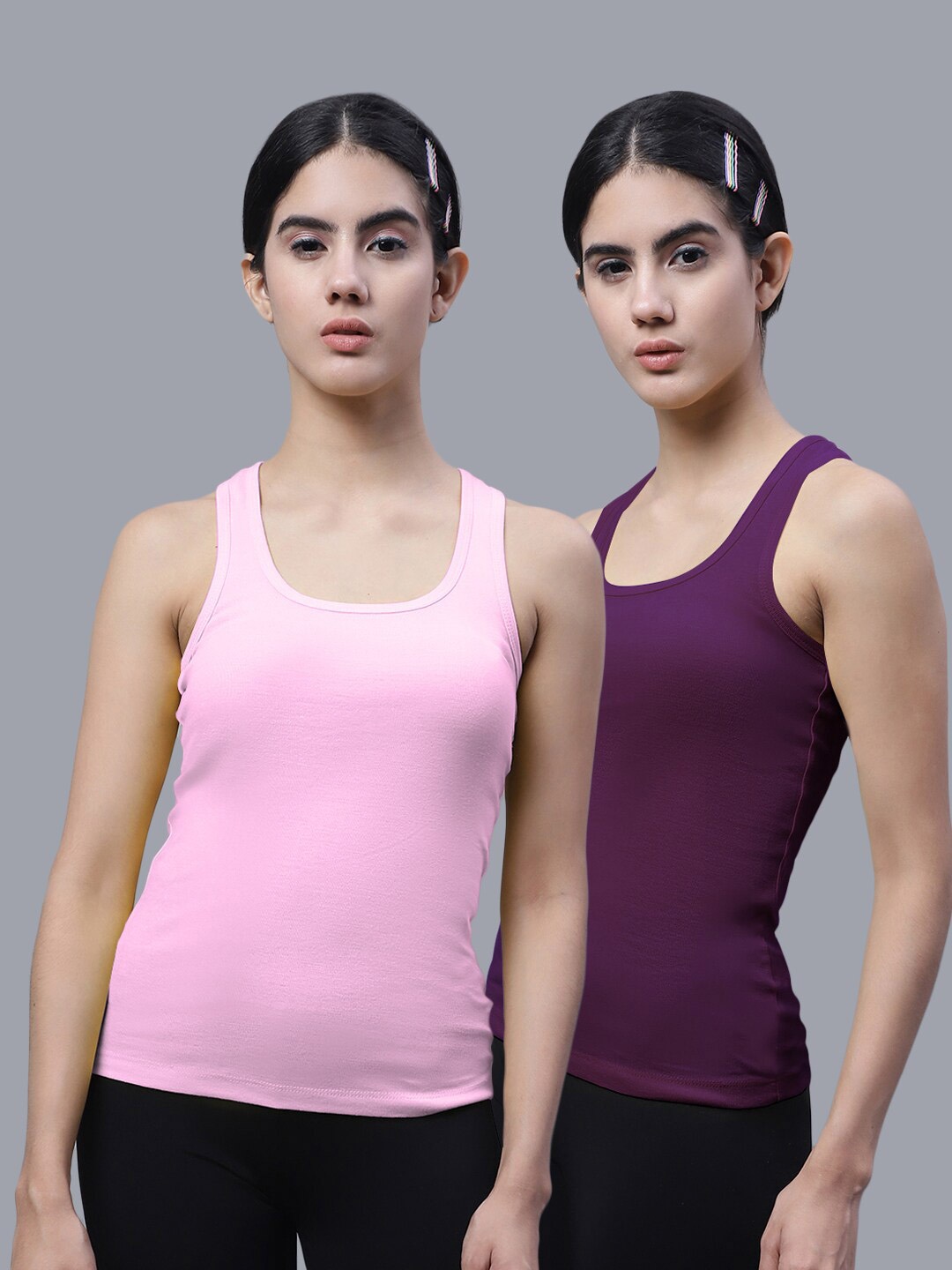 

FBAR Pack Of 2 Racerback Bio Wash Pure Cotton Regular Tank Top, Pink