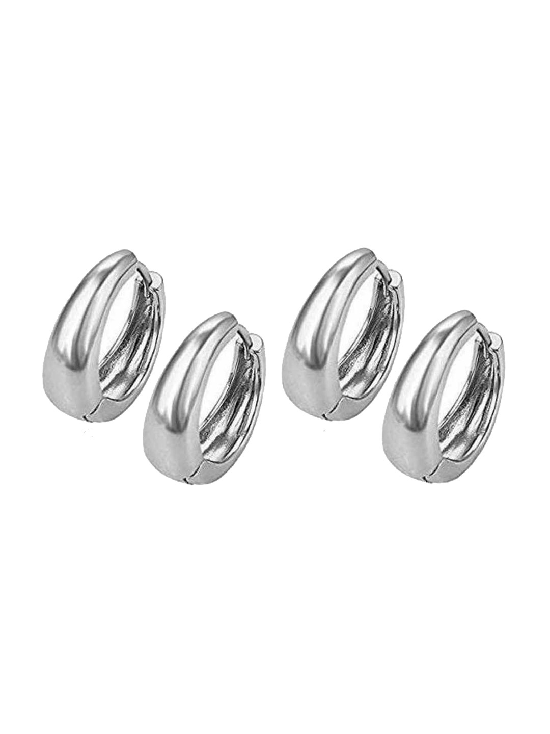 

MEENAZ Men Set Of 2 Silver Plated Circular Hoop Earrings