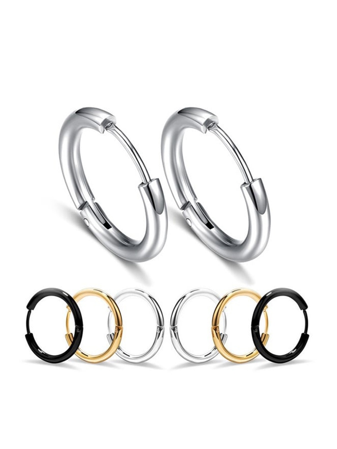 

MEENAZ Men Set Of 3 Silver-Plated Circular Hoop Earrings