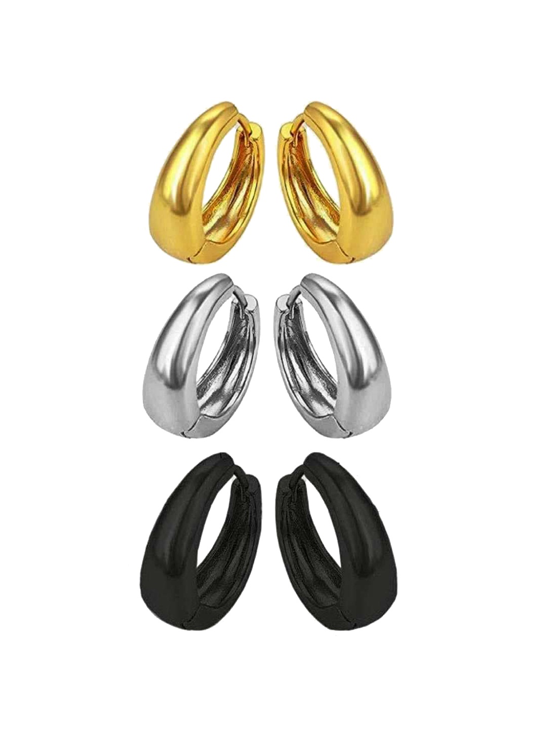 

MEENAZ Men Set Of 3 Silver-Plated Hoop Earrings