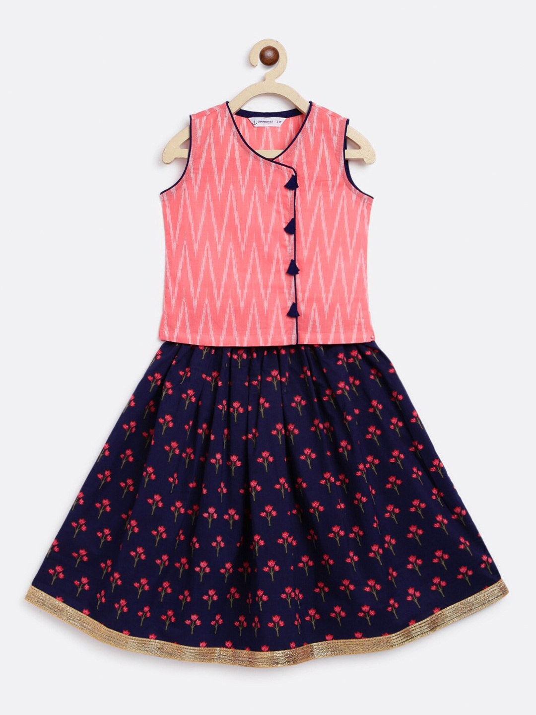 

Campana Girls Printed Ready to Wear Cotton Lehenga & Blouse, Pink