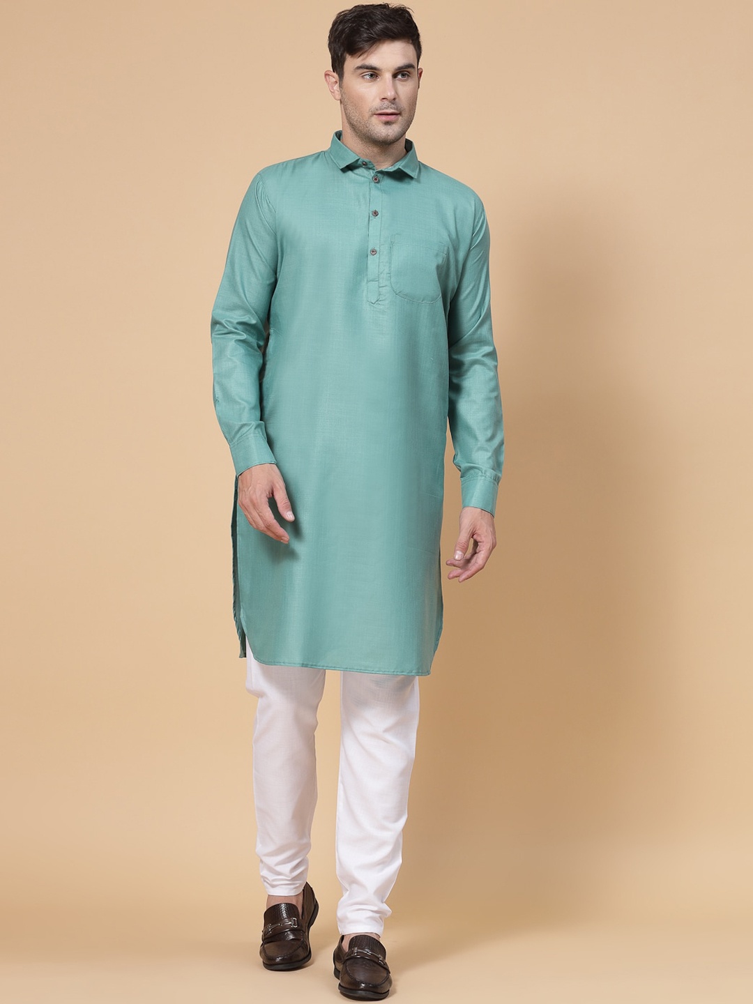 

allan peter Straight Cotton Pathani Kurta, Teal