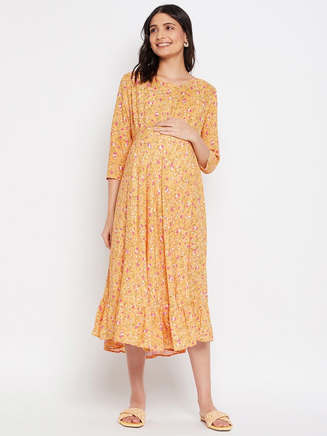 

Hypernation Floral Printed Feeding & Maternity Empire Midi Dress, Yellow