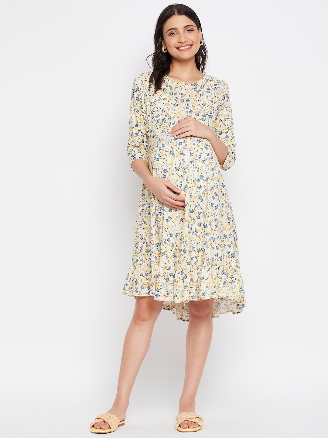 

Hypernation Floral Printed Feeding & Maternity Fit & Flare Dress, Yellow