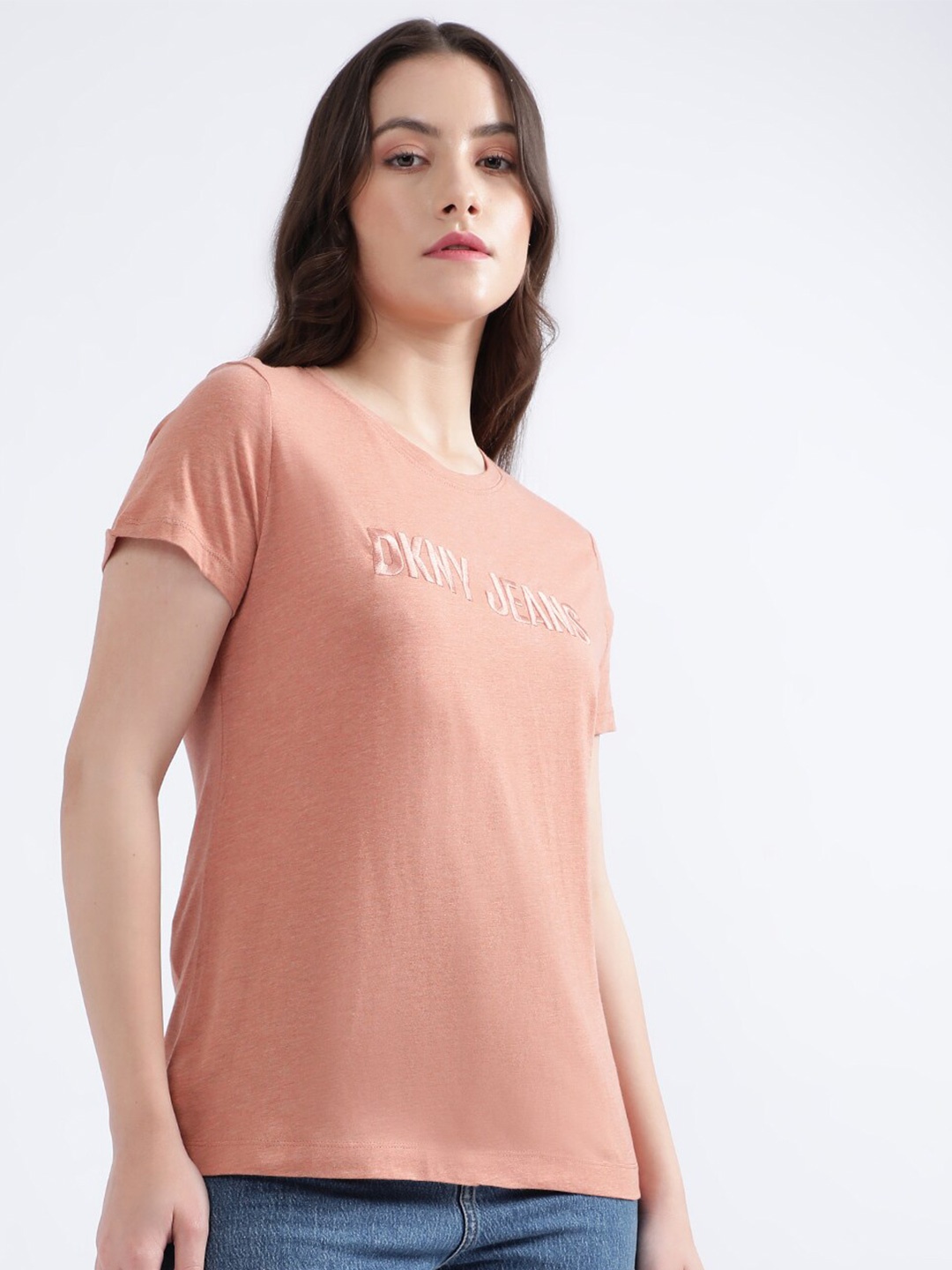 

DKNY Embroidered Cotton Round Neck T-shirt, Pink