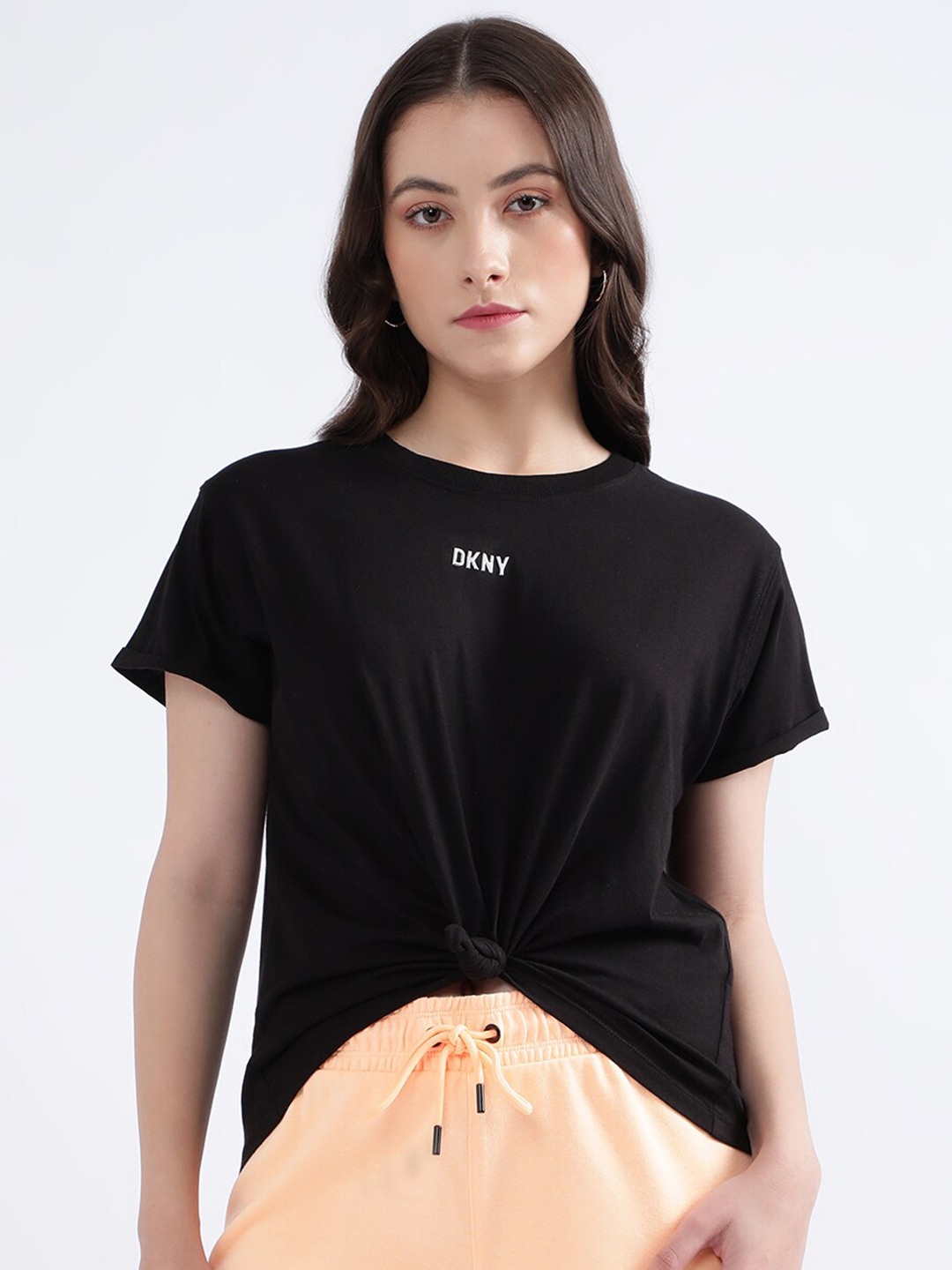 

DKNY Round Neck Pure Cotton T-Shirt, Black