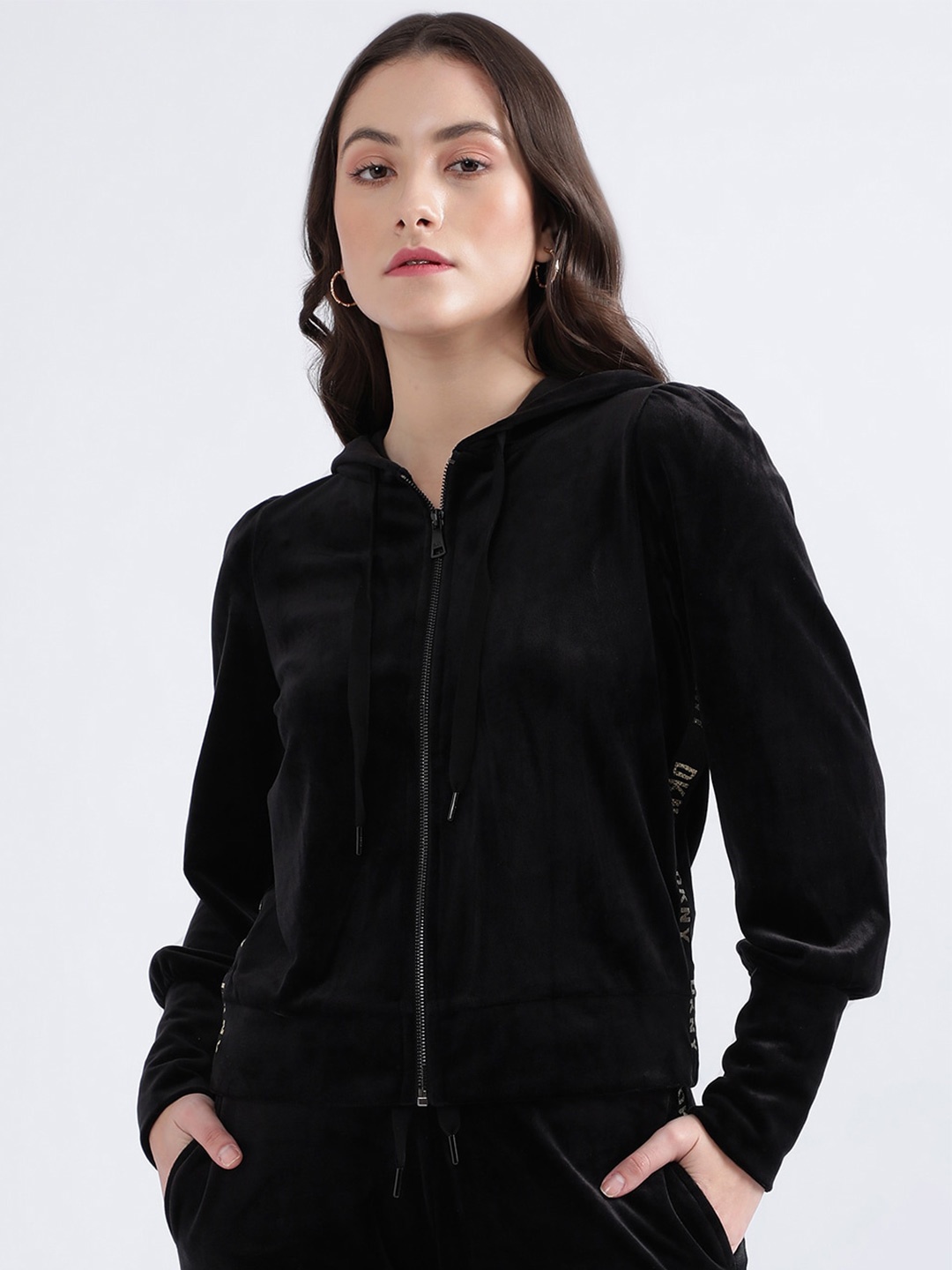 

DKNY Hooded Front Open Sweatshirt, Black