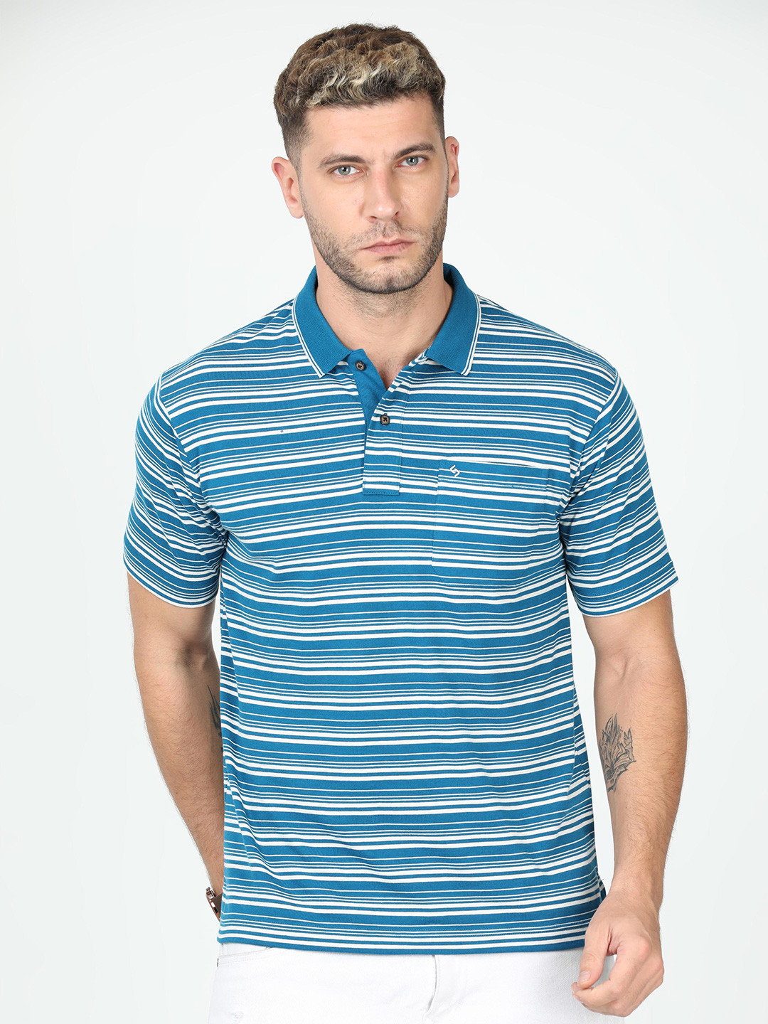 

Classic Polo Striped Polo Collar Pure Cotton T-shirt, Blue