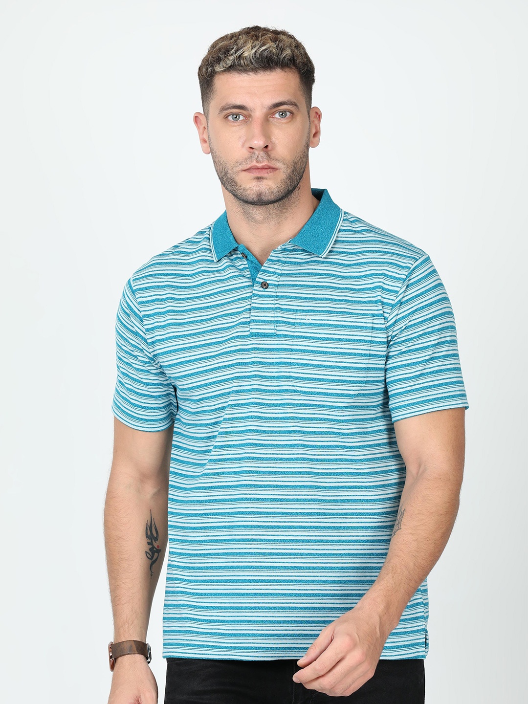 

Classic Polo Striped Polo Collar Pure Cotton T-shirt, Blue