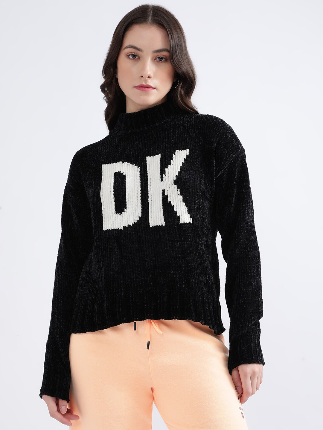 

DKNY Printed Turtle Neck Pullover, Black