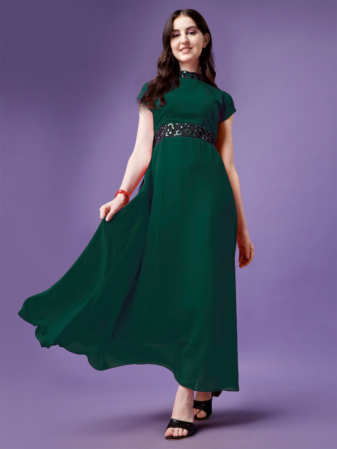 

Femvy High Neck Georgette Maxi Dress, Green