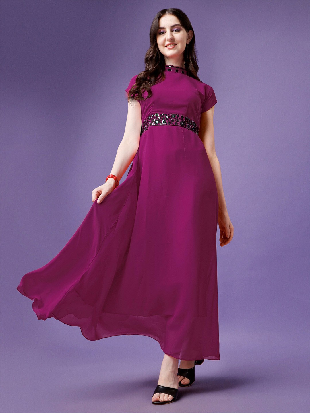 

Femvy High Neck Georgette Maxi Dress, Magenta