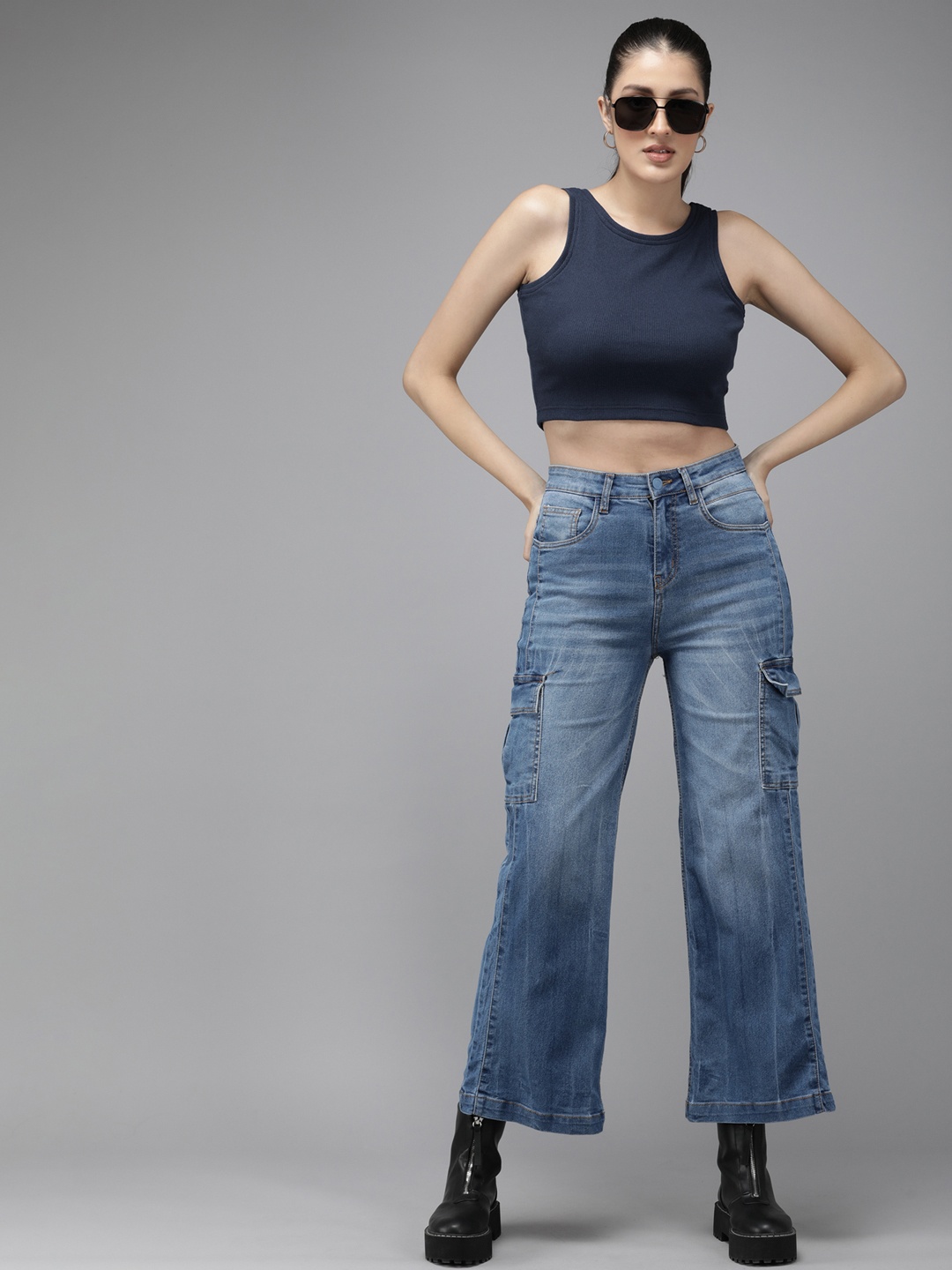 

Roadster Tank Crop Top, Navy blue
