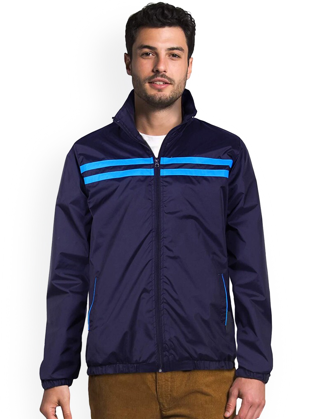 THE CLOWNFISH Mock Collar Sporty Jacket, Navy blue