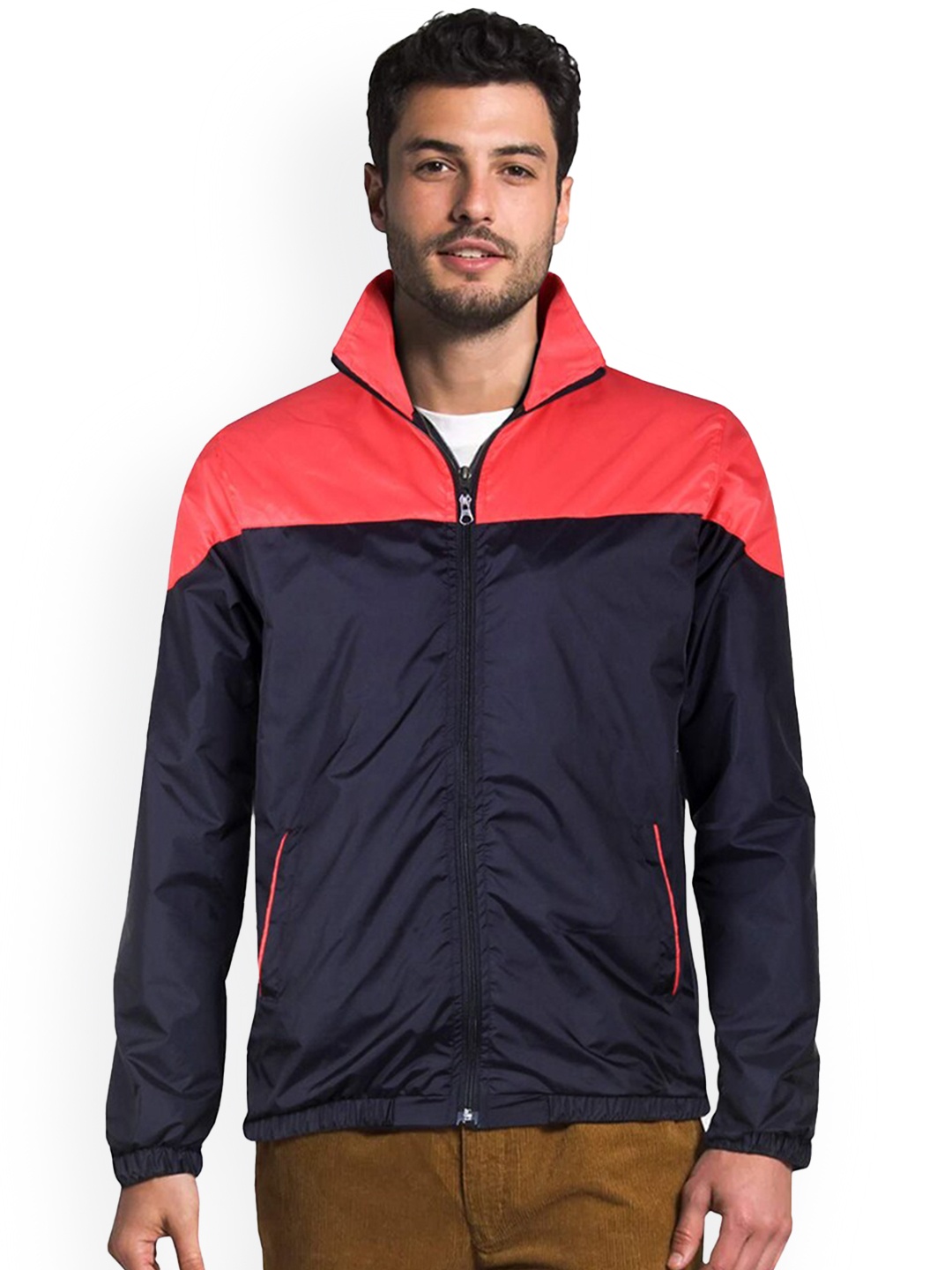 THE CLOWNFISH Colourblocked Mock Collar Sporty Jacket, Black
