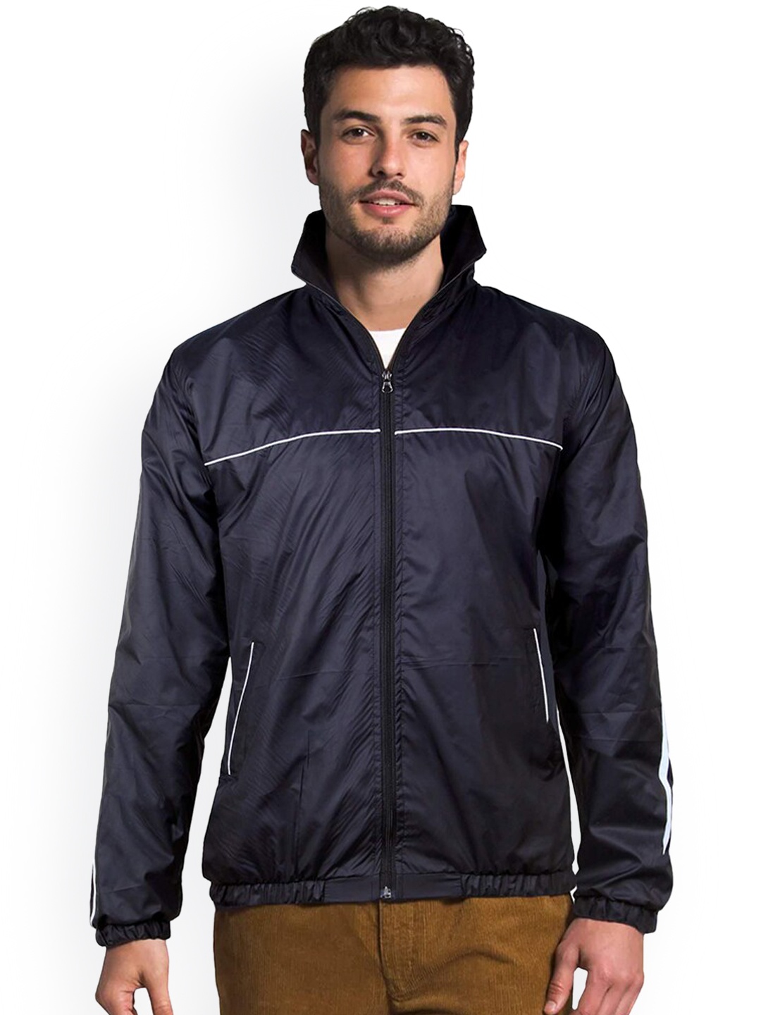 

THE CLOWNFISH Men Striped Water Resistant Sporty Jacket, Black
