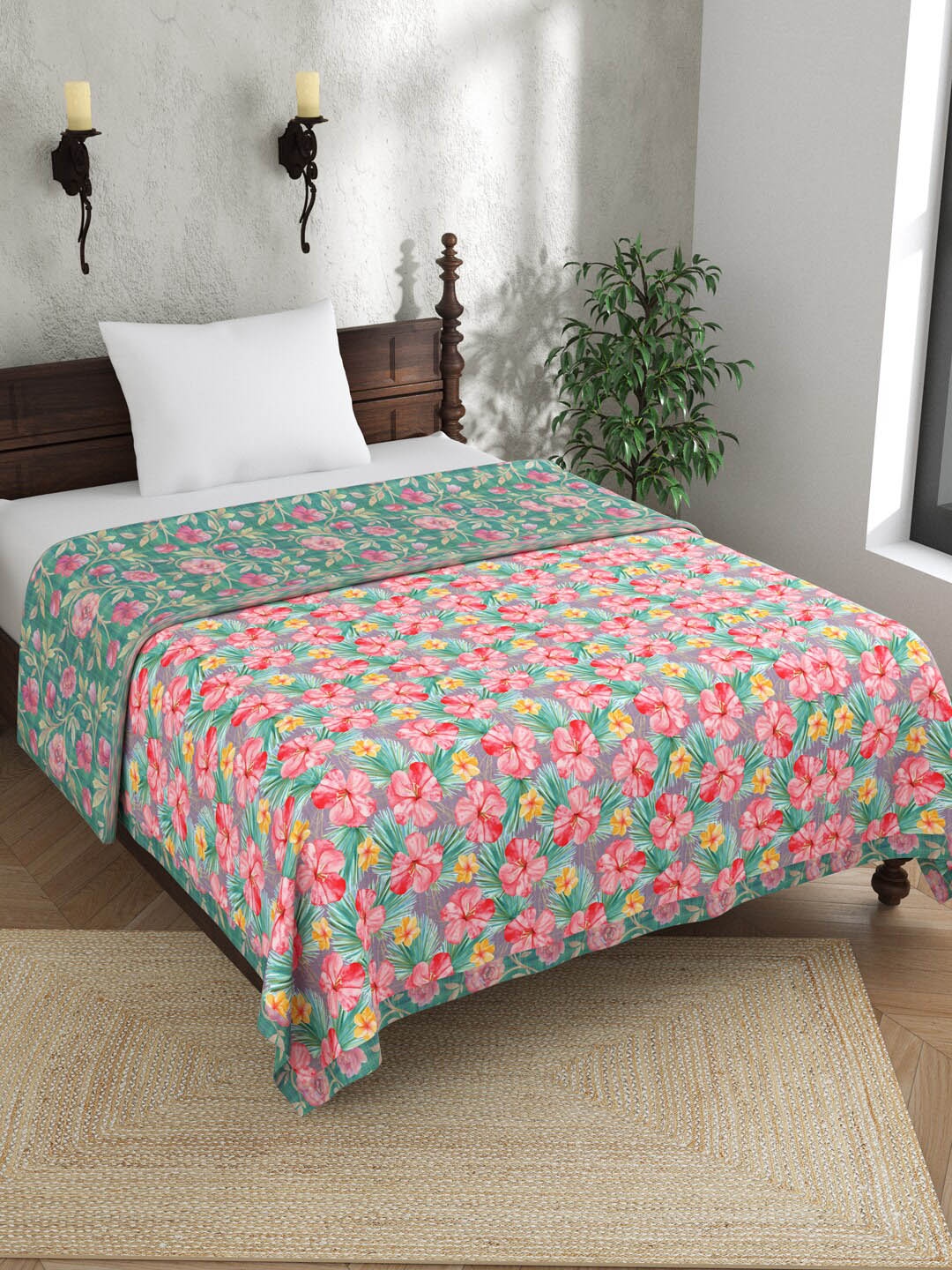 

EverHOME Purple & Pink Floral AC Room 150 GSM Single Bed Dohar