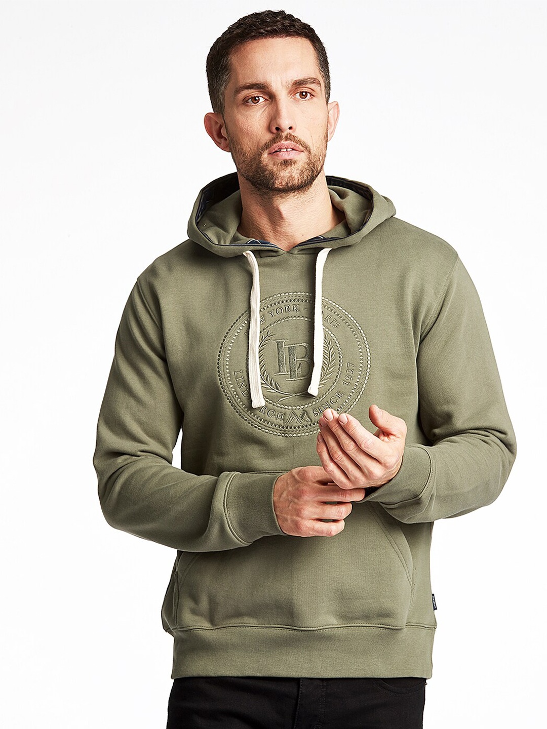 

LINDBERGH Pure Cotton Hooded Sweatshirt, Olive