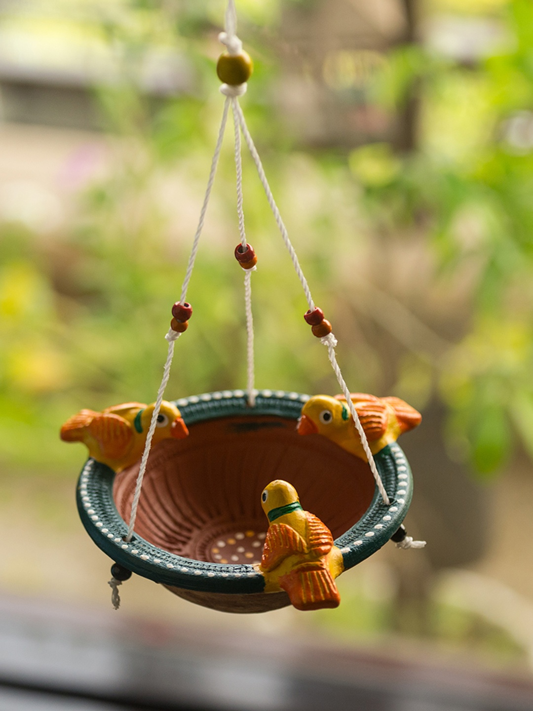 

ExclusiveLane Terracotta Handpainted Bird Feeder, Multi