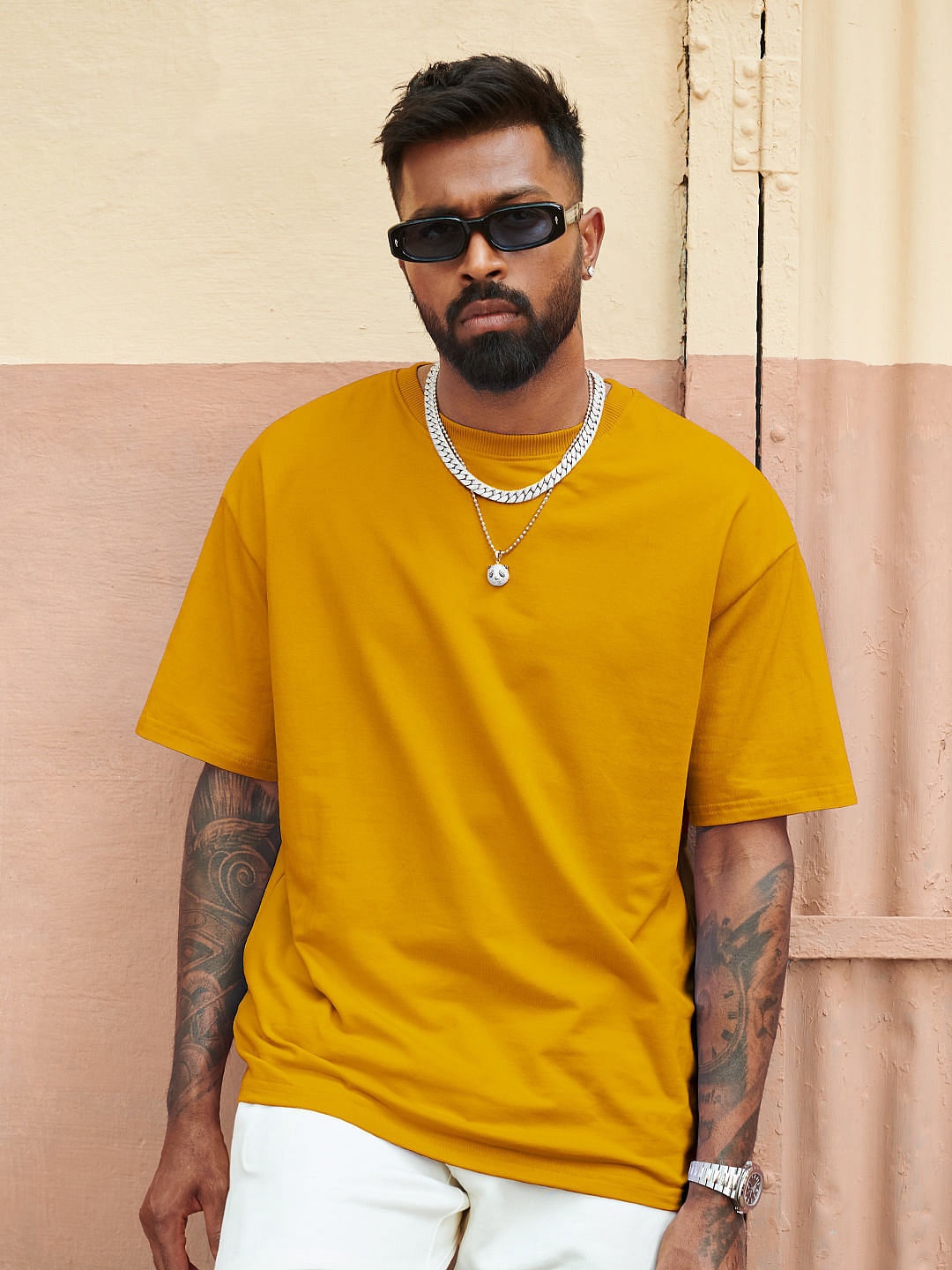 

The Souled Store Mustard Yellow Round Neck Drop-Shoulder Sleeves Cotton Oversized T-shirt