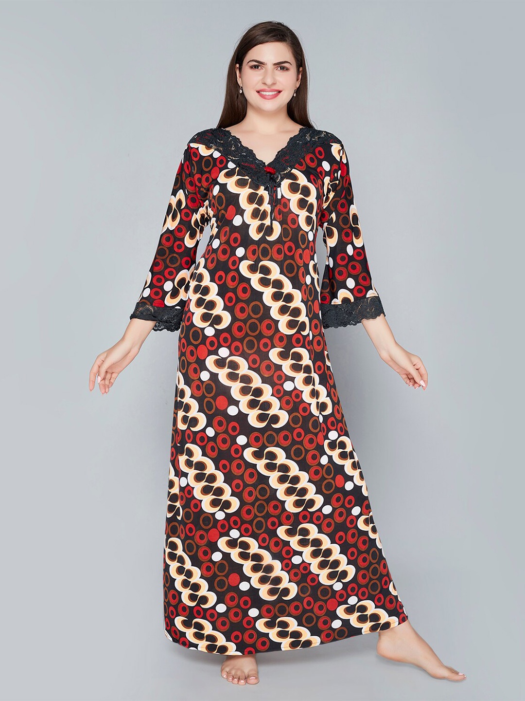 

Lady Love Geometric Printed Lace Maxi Nightdress, Red