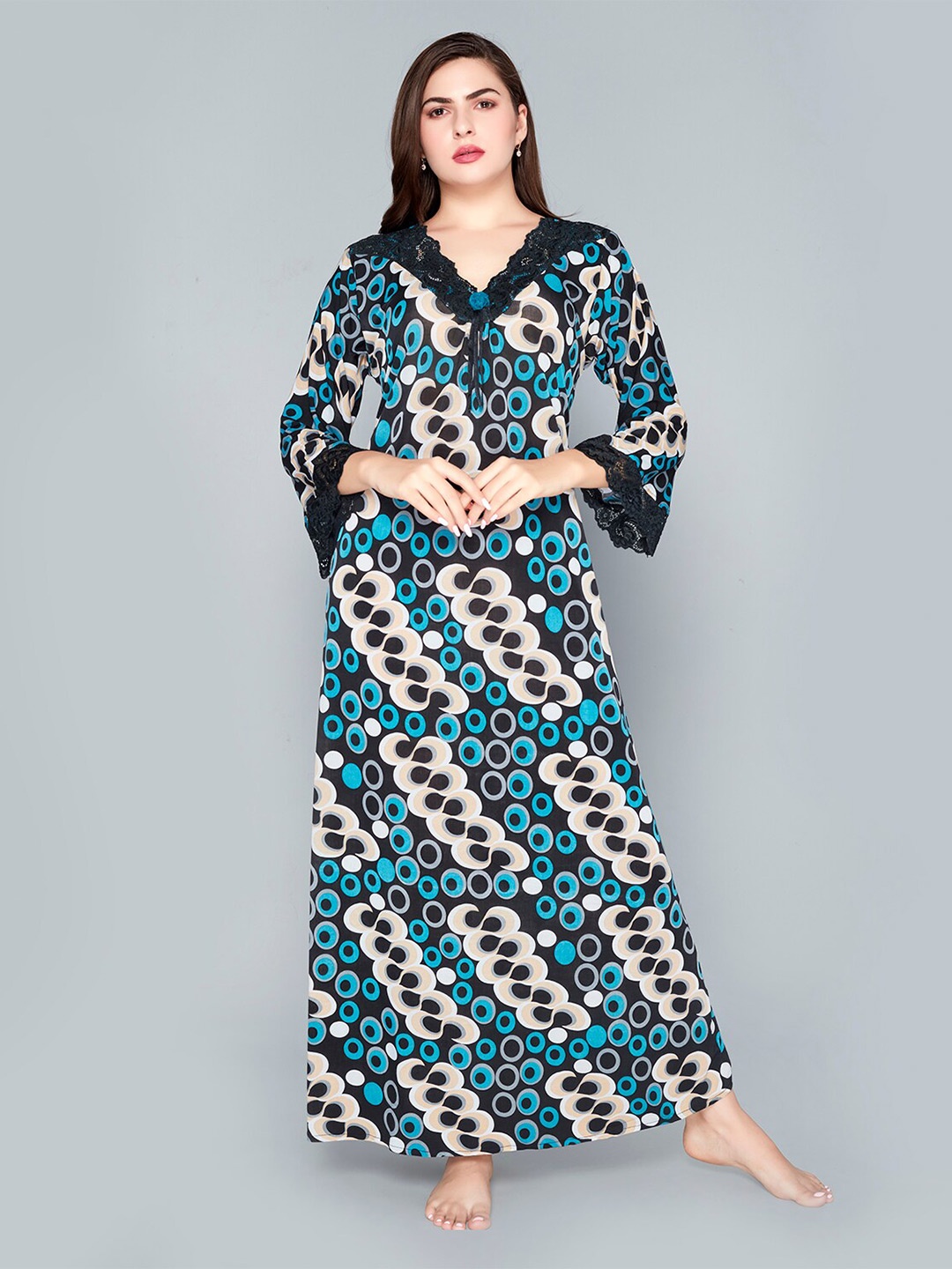 

Lady Love Geometric Printed Maxi Nightdress, Black