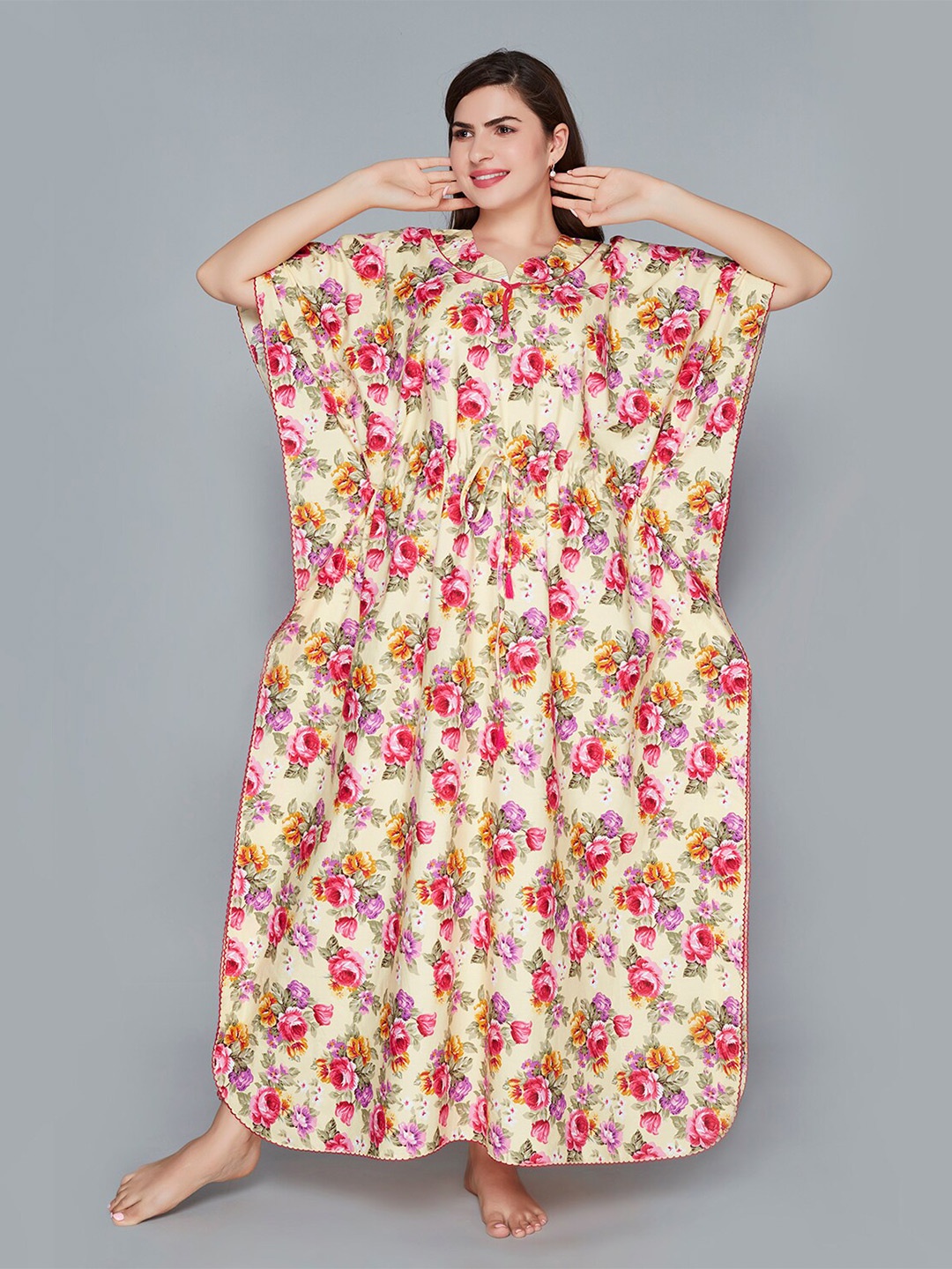 

Lady Love Floral Printed Maxi Kaftan Nightdress, Cream
