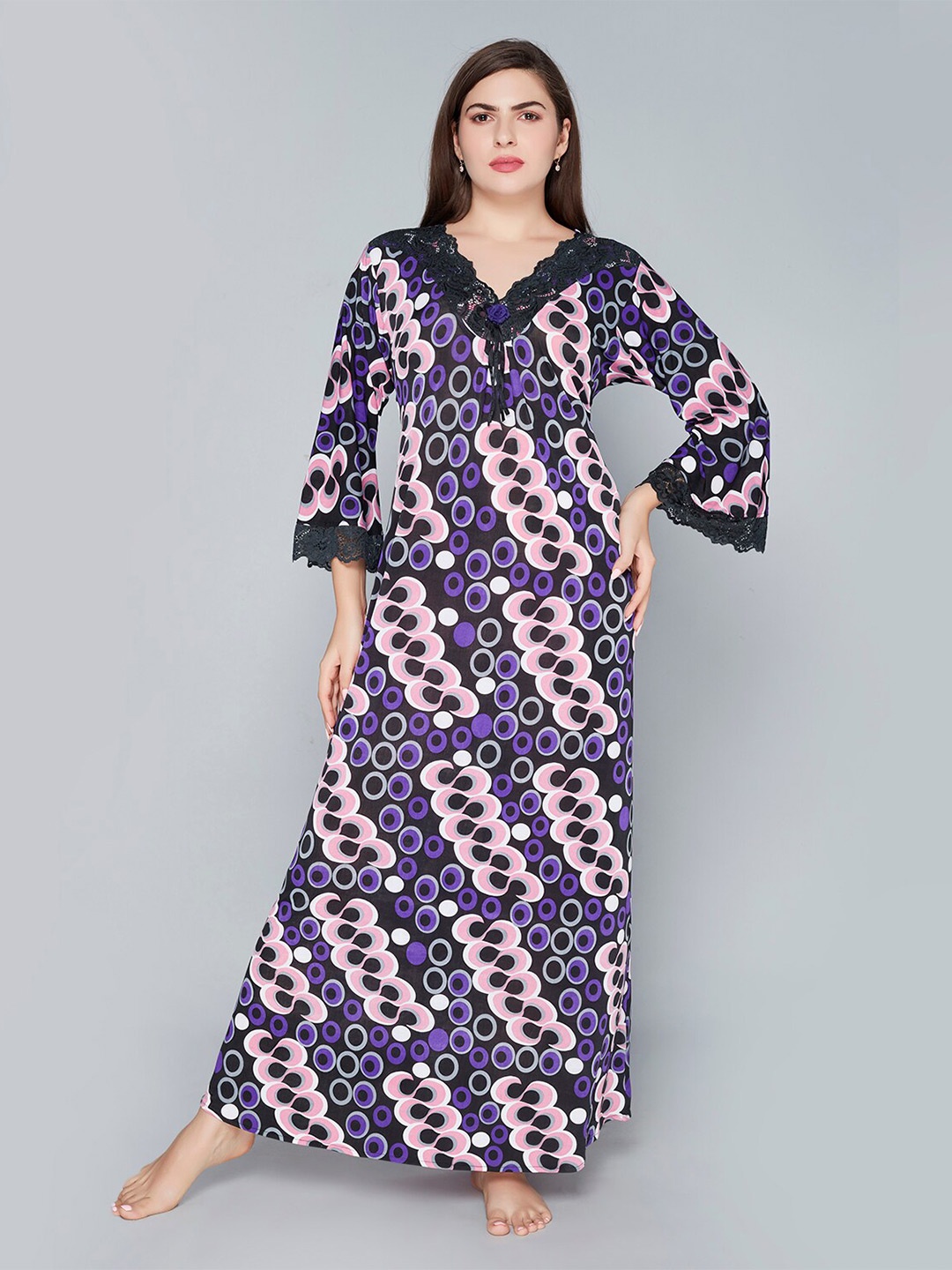 

Lady Love Geometric Print Lace Maxi Nightdress, Purple