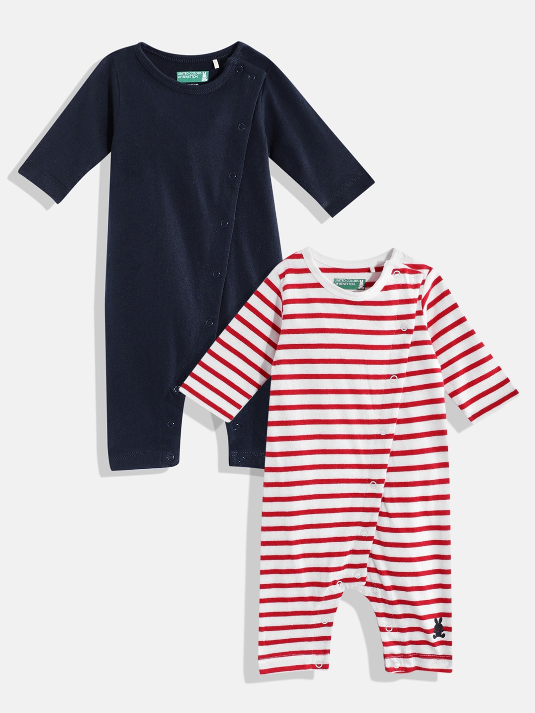

United Colors of Benetton Infant Boys Pack of 2 Pure Cotton Rompers, Navy blue