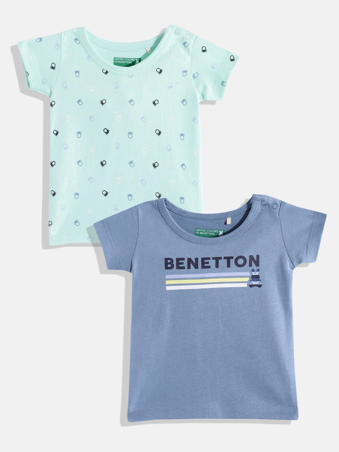 

United Colors of Benetton Boys Pack of 2 Brand Logo Print Pure Cotton T-shirt, Blue