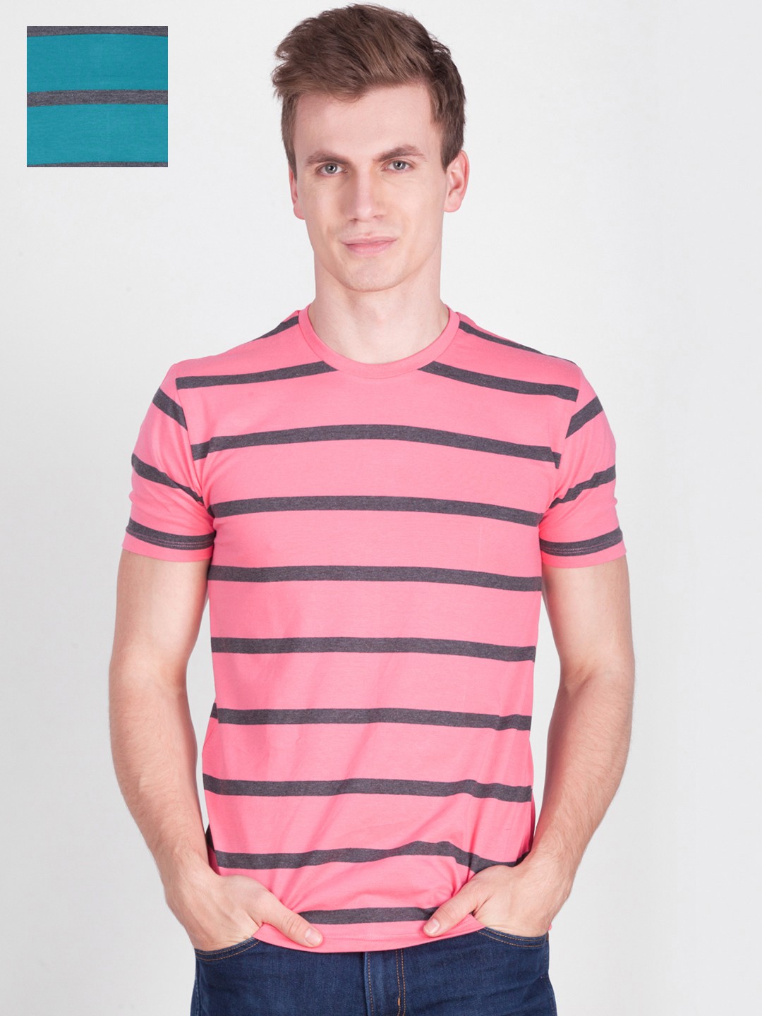 

Force NXT Men Pack of 2 Pure Cotton T-shirts, Pink