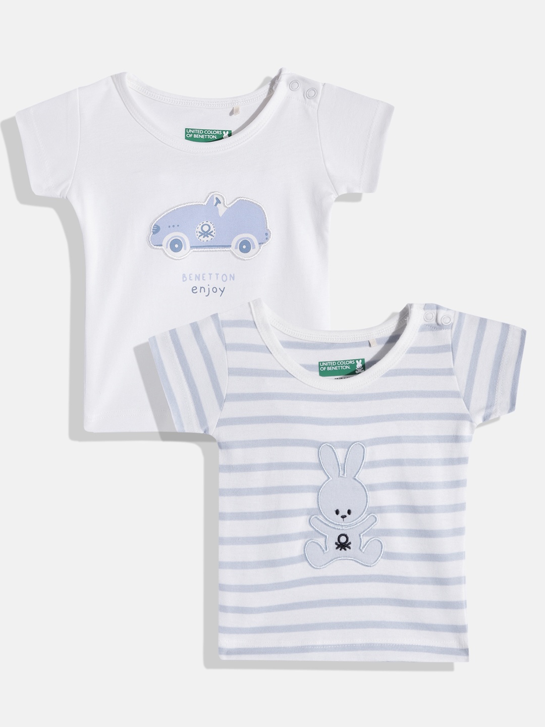 

United Colors of Benetton Infant Boys Pack of 2 Pure Cotton Applique Detail T-shirts, White