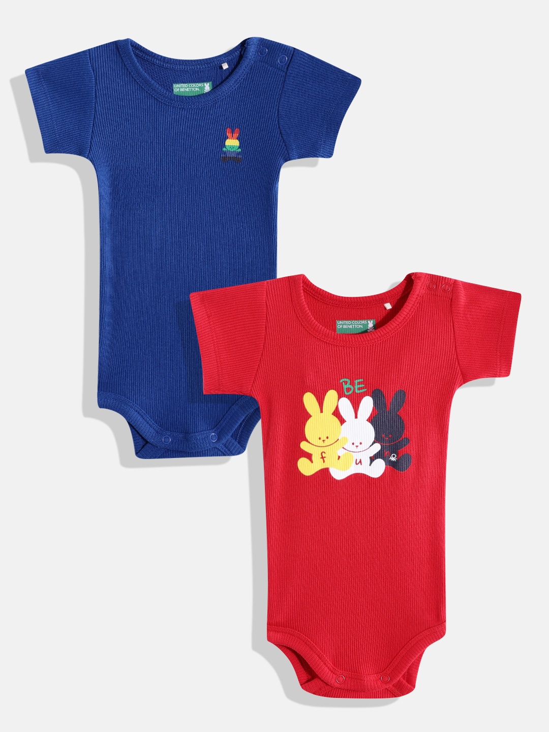 United Colors of Benetton Infant Boys Pack of 2 Pure Cotton Rompers, Blue