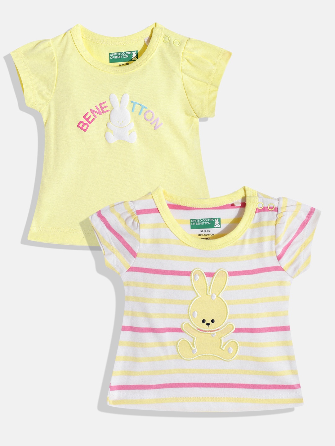 

United Colors of Benetton Infant Girls Pack of 2 Pure Cotton T-shirt, Yellow