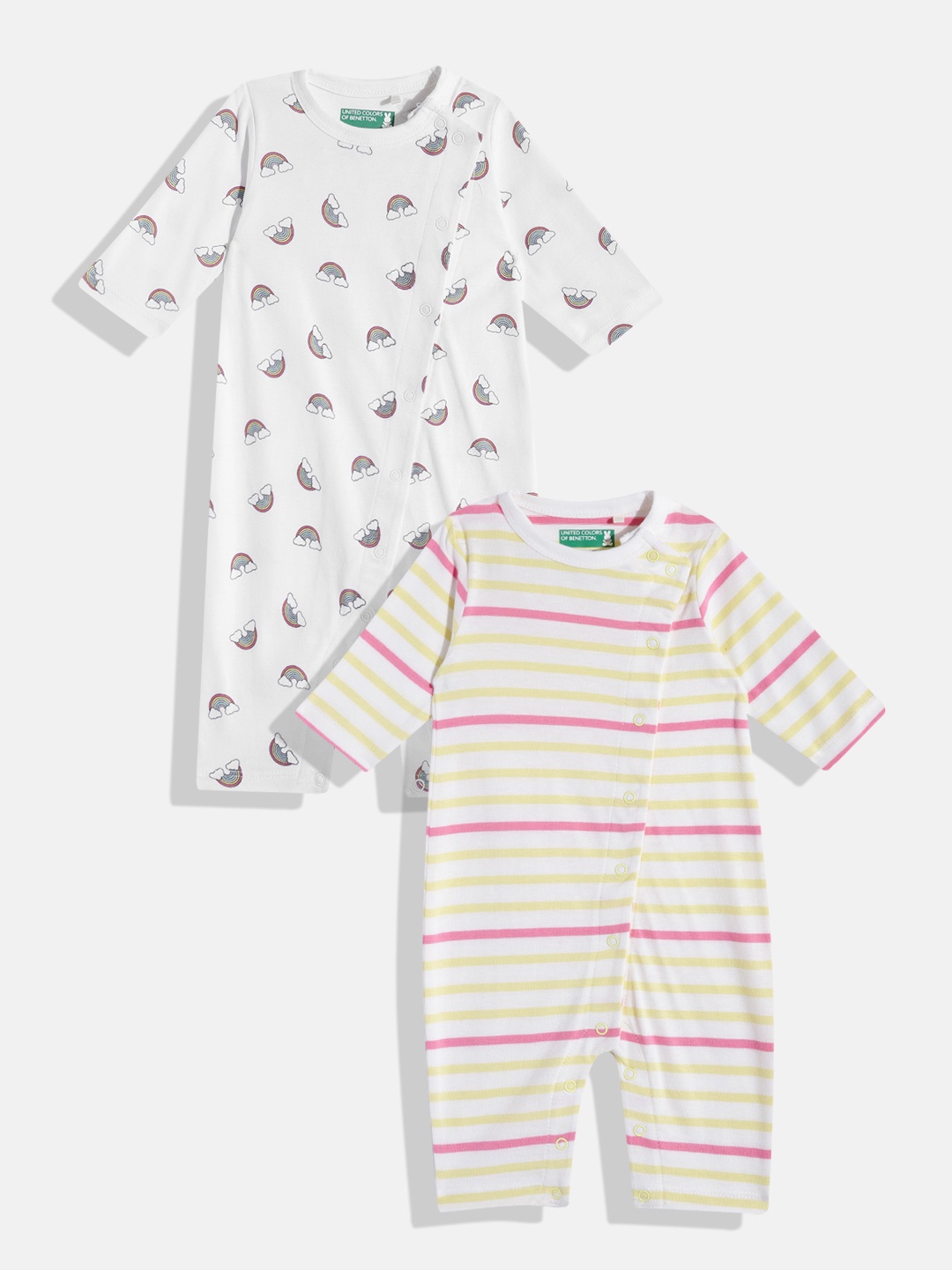 

United Colors of Benetton Infant Girls Pack of 2 Pure Cotton Rompers, White