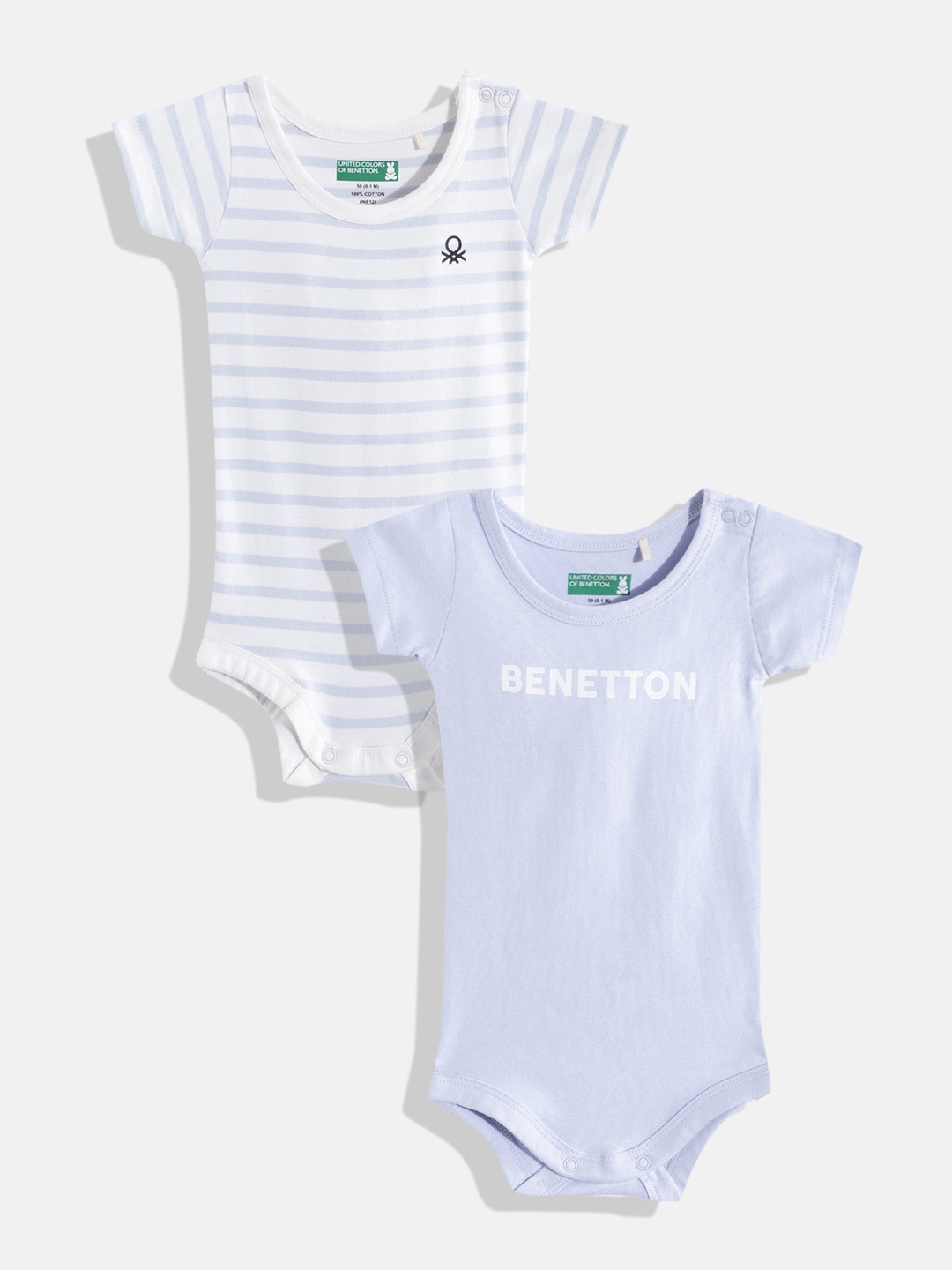 United Colors of Benetton Infant Boys Pack of 2 Pure Cotton Rompers, Blue