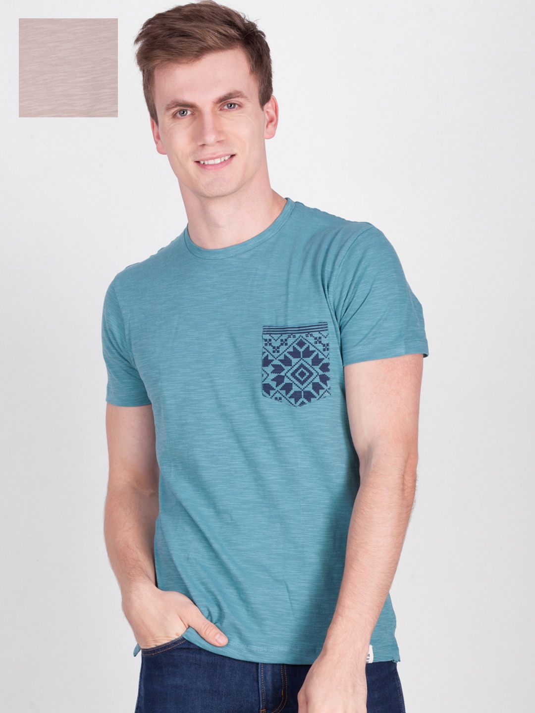 

Force NXT Men Pack of 2 Pure Cotton T-shirts, Teal