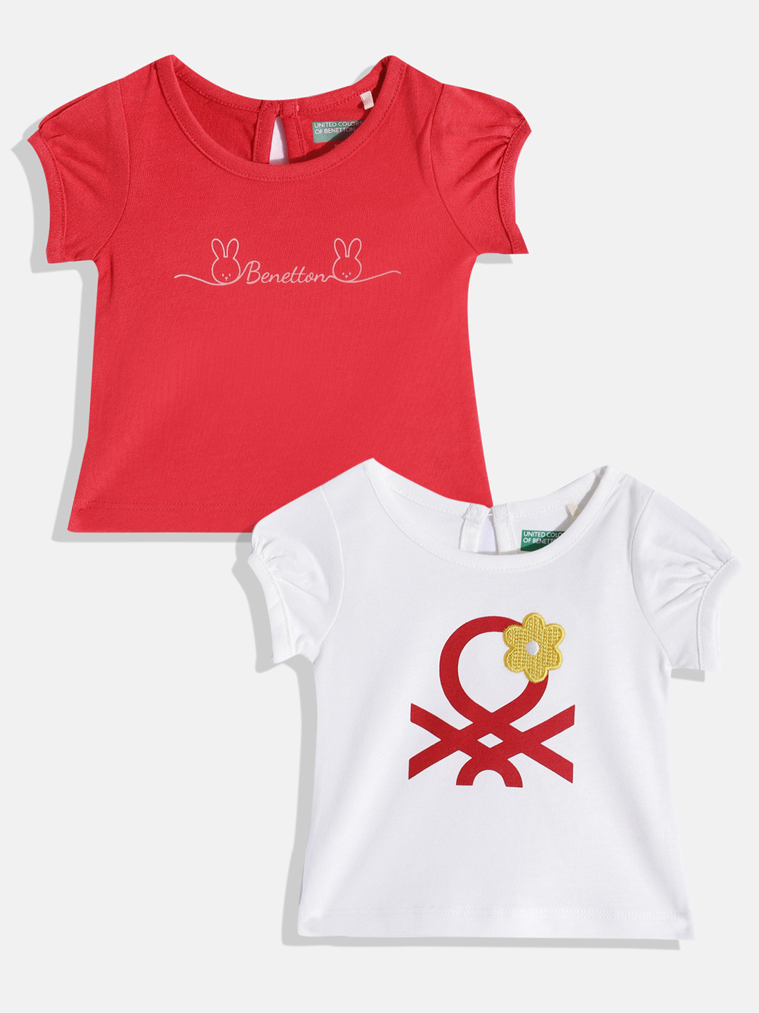 

United Colors of Benetton Infant Girls Pack of 2 Pure Cotton T-shirt, Red