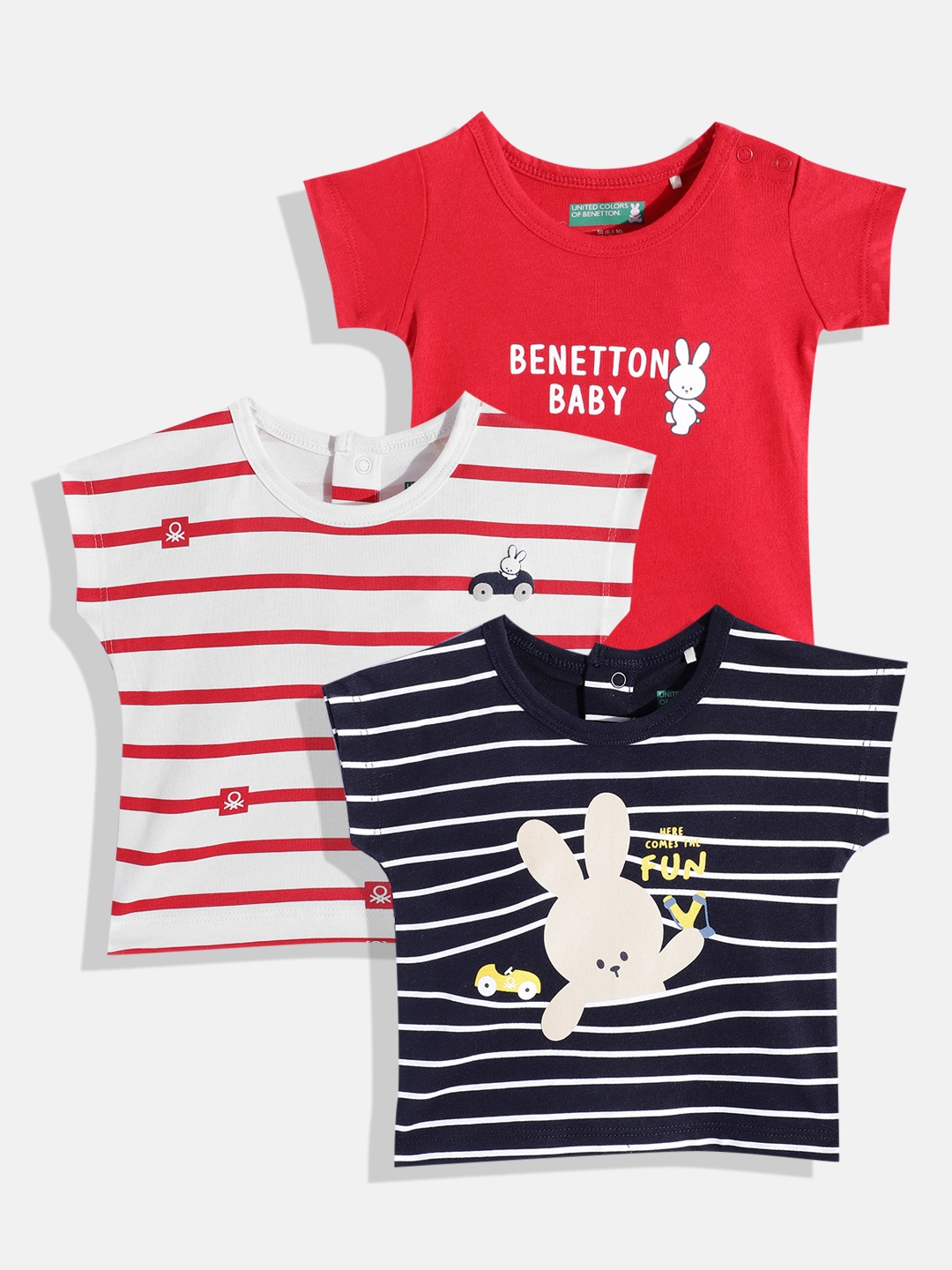 

United Colors of Benetton Infant Boys Pack Of 3 Pure Cotton T-shirt, Navy blue