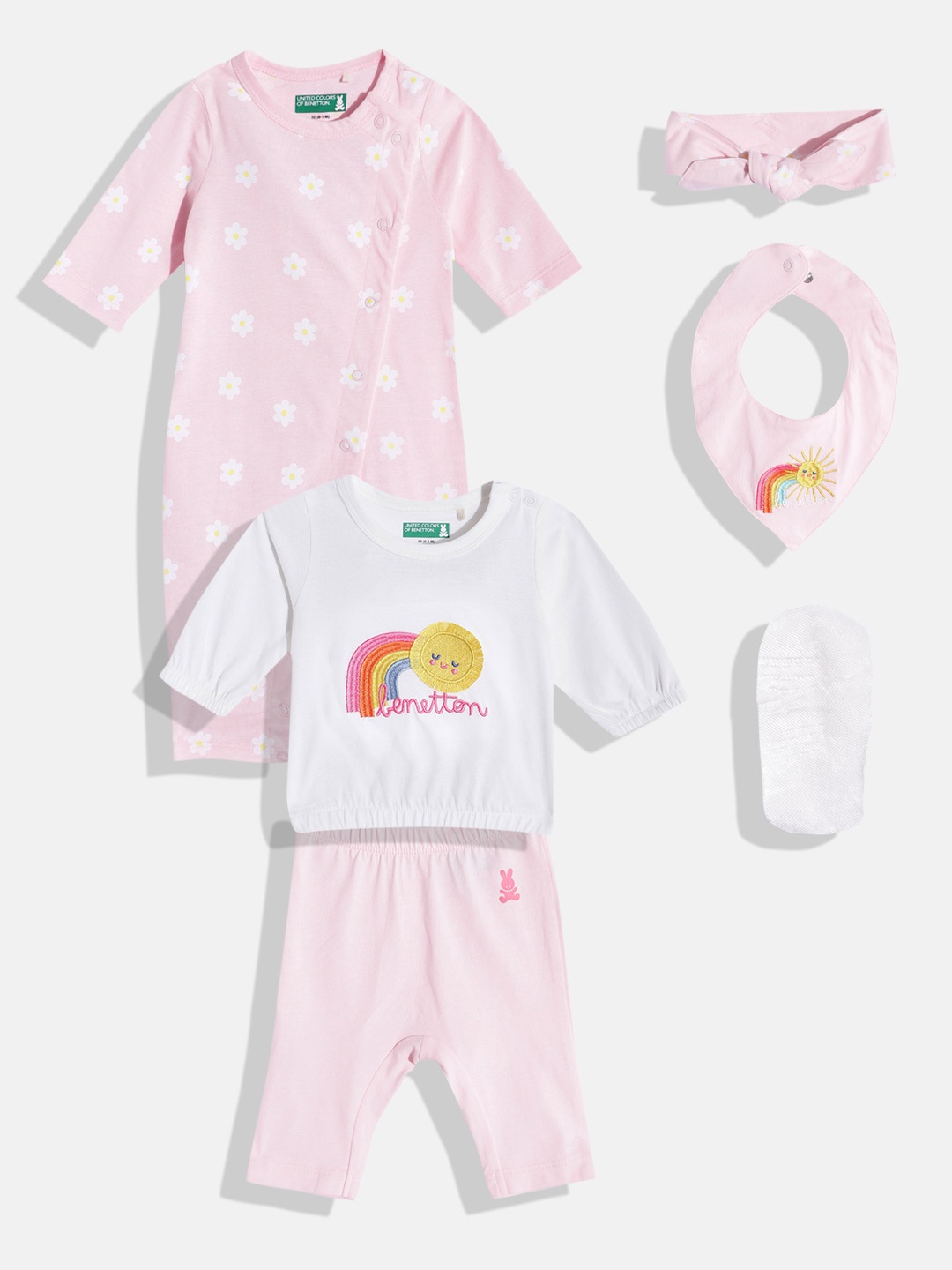 

United Colors of Benetton Infant Girls Pack of 5 Pure Cotton Baby Apparel Gift Set, Pink