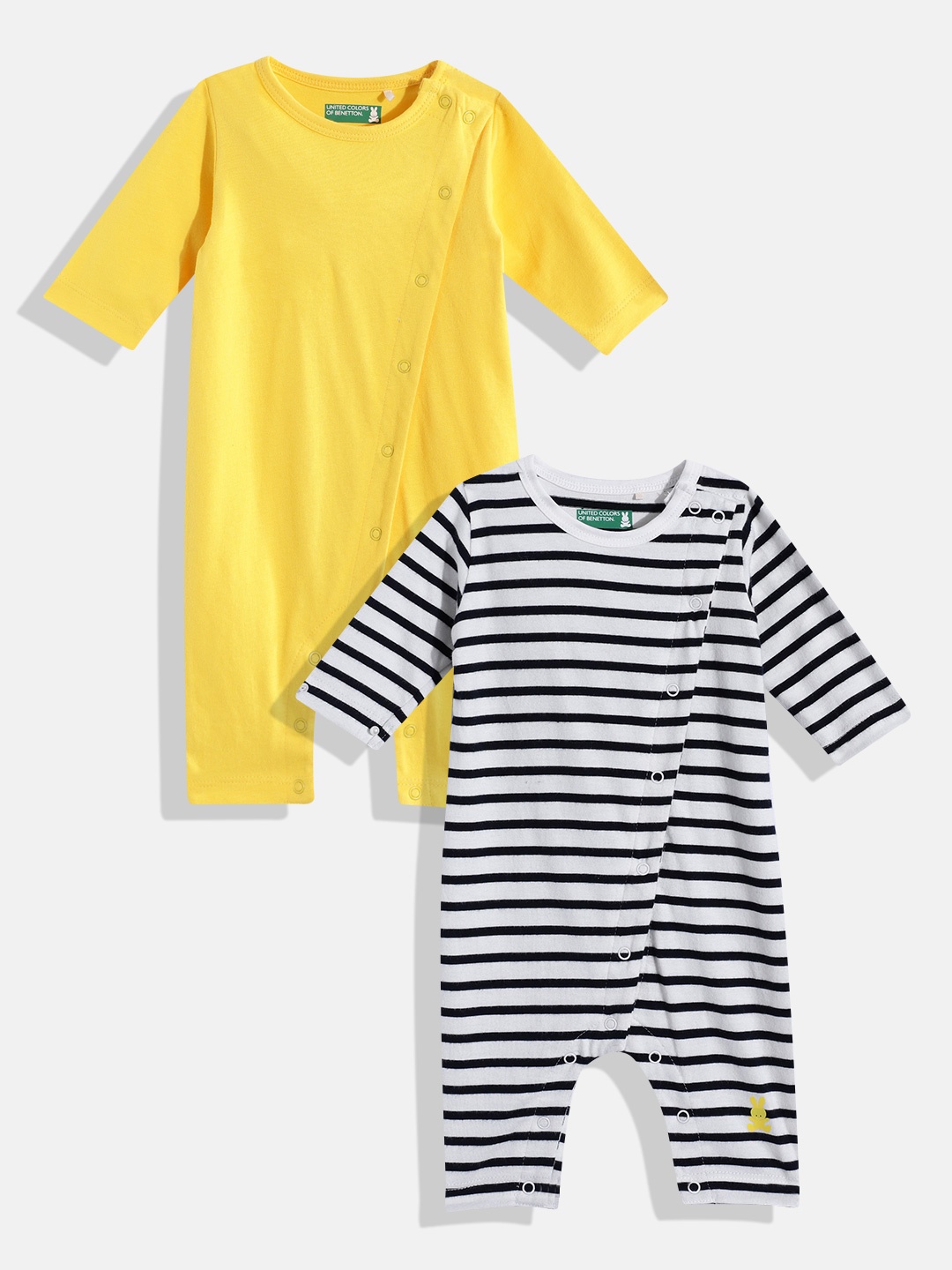 

United Colors of Benetton Infant Boys Pack of 2 Pure Cotton Rompers, Yellow