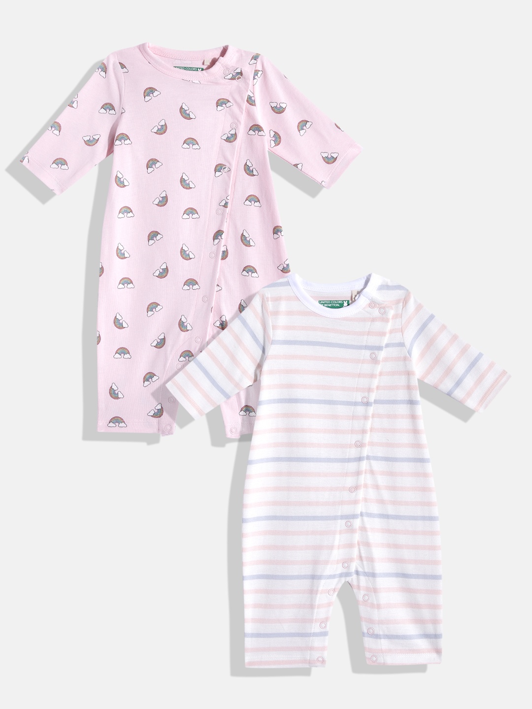 

United Colors of Benetton Infant Girls Pack of 2 Pure Cotton Rompers, Pink