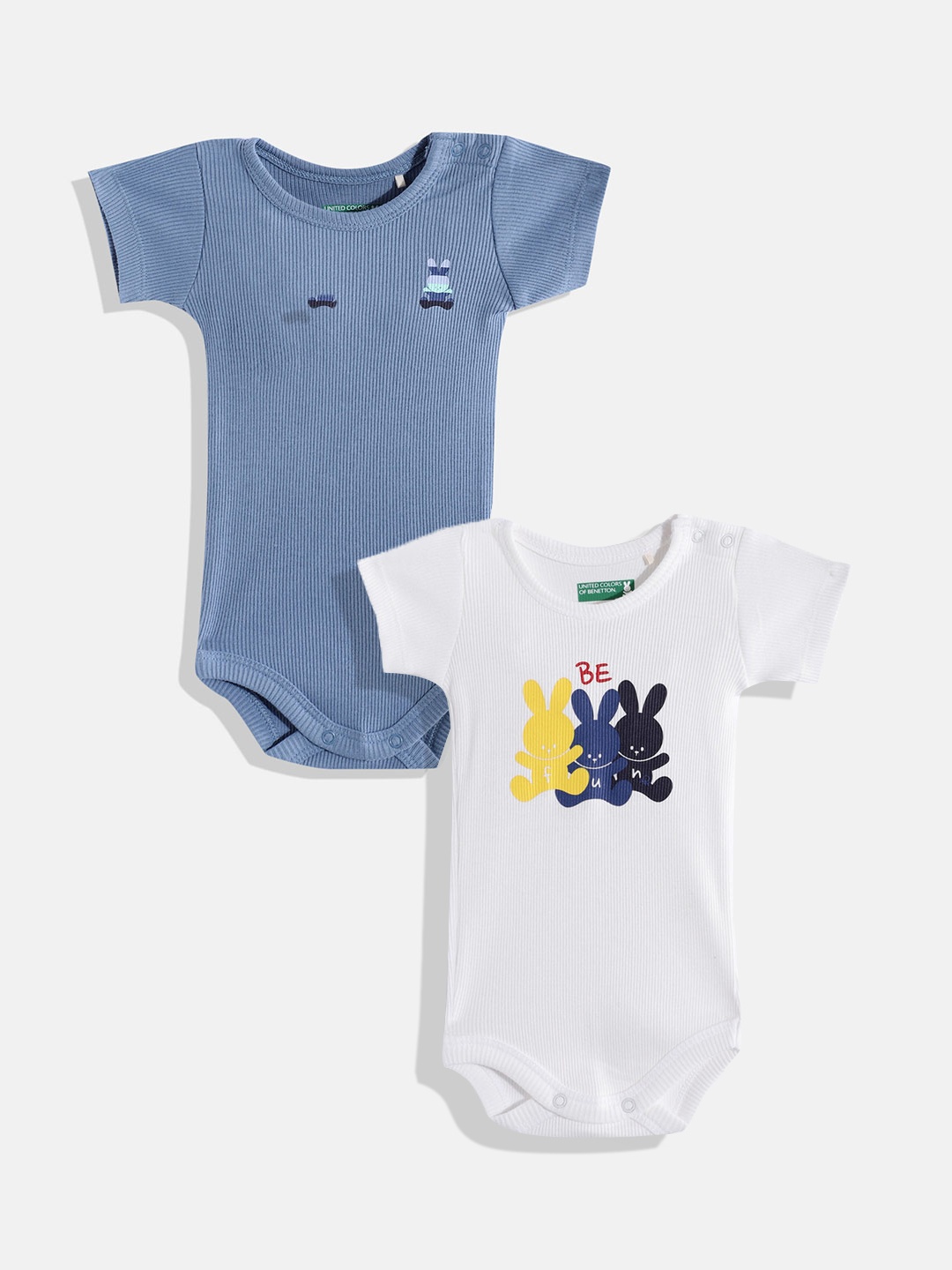 

United Colors of Benetton Boys Set of 2 Pure Cotton Bodysuit, Blue